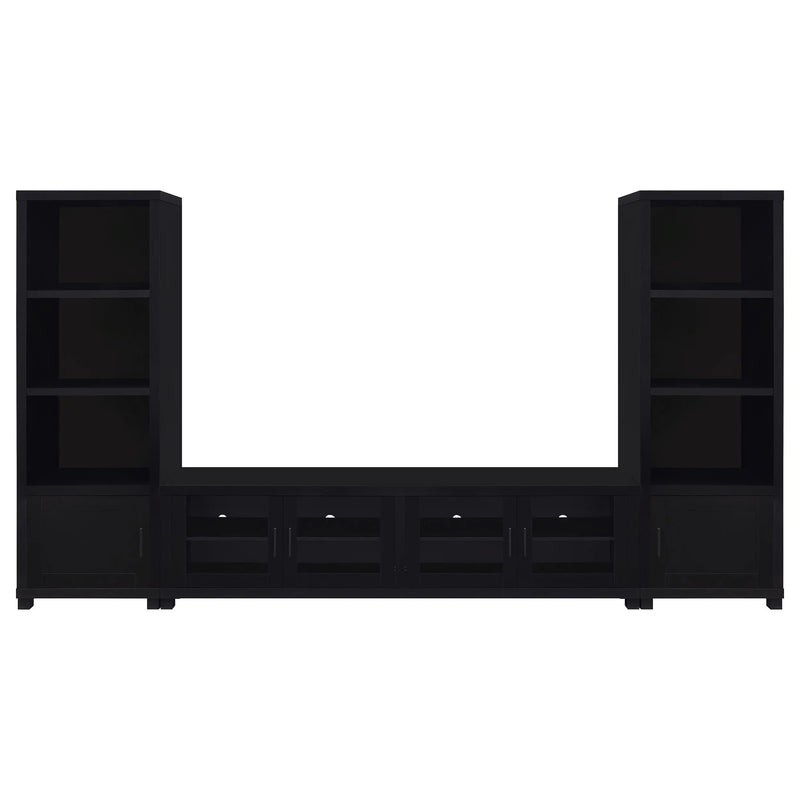 Arnaud Black 3-Piece TV Stand Set with Modern Storage and Sleek Black Finish Glass House Furnishings