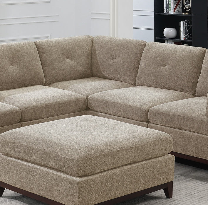 Camel Chenille Fabric Modular Sectional 6-Piece Set, Corner Sectional Couch With 3x Corner Wedge, 2x Armless Chairs & 1x Ottoman, Tufted Back Living Room Furniture