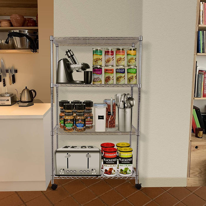 Simple Deluxe 4-Tier Heavy Duty Storage Shelving Unit, Heught Adjustable, Chrome,35.43" D x 17.72" W x 65.35" H, 1 Pack