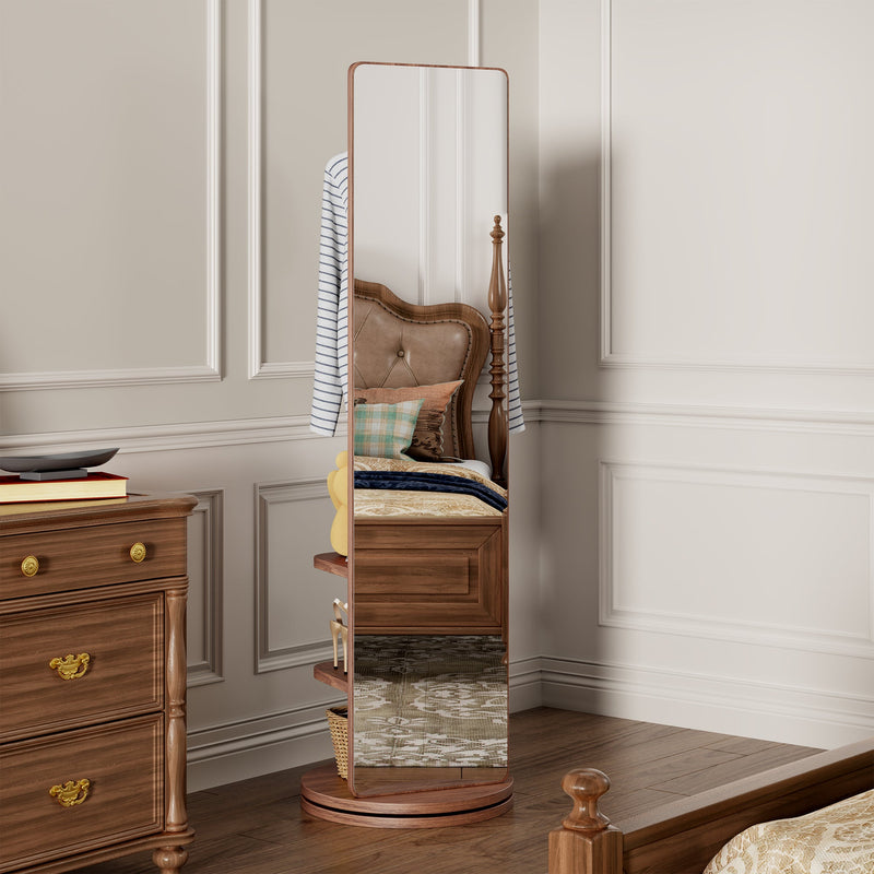 Monroe Walnut Rotating Full-Length Mirror with Coat Rack Glass House Furnishings