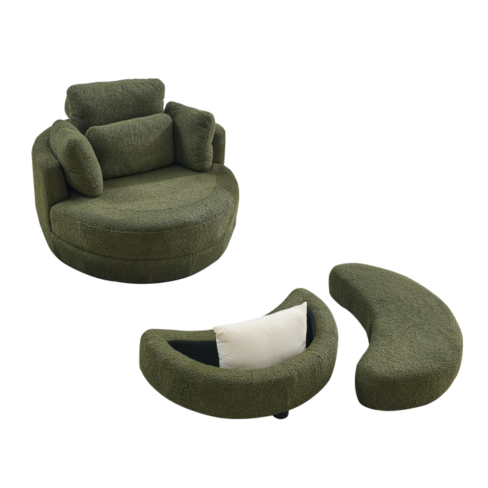 39"W Oversized Swivel Chair with moon storage ottoman for Living Room, Modern Accent Round Loveseat Circle Swivel Barrel Chairs for Bedroom Cuddle Sofa Chair Lounger Armchair, 4 Pillows, Teddy Fabric