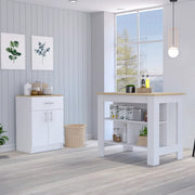 2 Piece Kitchen Set, Kitchen Island + Pantry Cabinet , White /Light Oak Glass House Furnishings