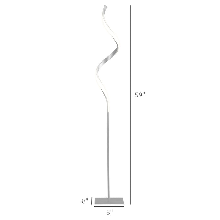 HOMCOM Modern Spiral Floor Lamp, LED Standing Lamp Warm White with Square Base and Foot Switch for Living Room, Bedroom, Silver