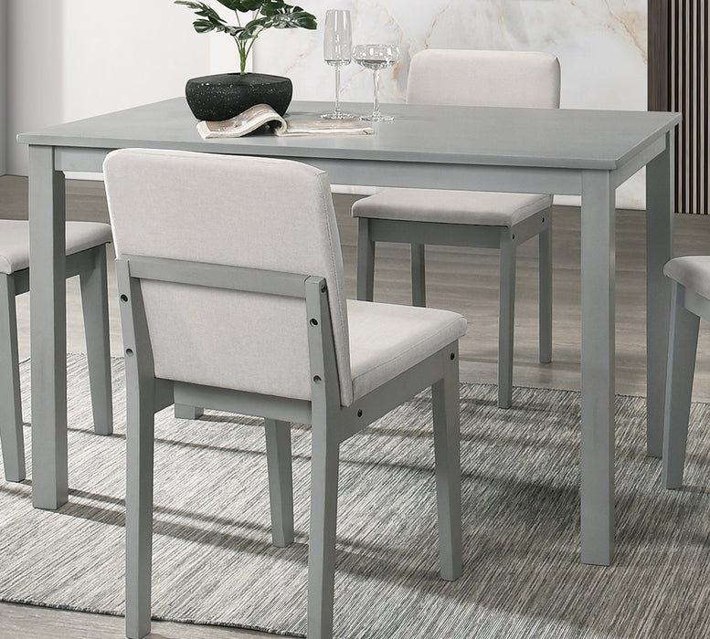 Grey Finish 5pc Dining Room Set Dining Table 4x Chairs Beige Fabric Chair Seat Kitchen Breakfast Dining room Furniture Rubberwood Veneer Unique Design