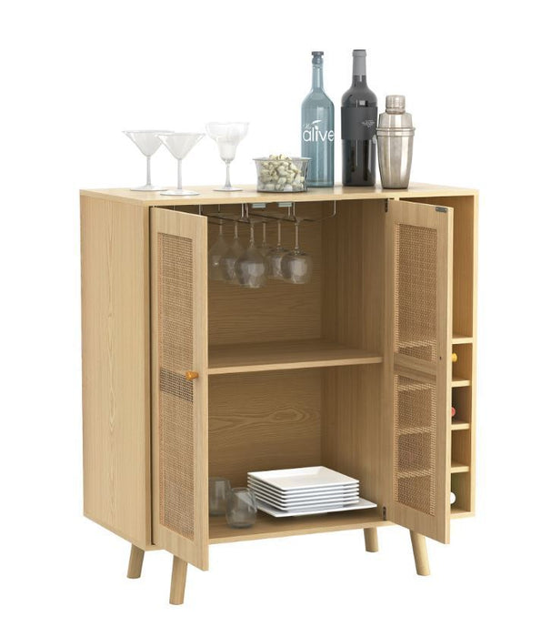 Coda Boho Mid-Century Modern Bar Cabinet with Woven Rattan Doors front Open Shelf Storage, and wine removable Rack, Natural Finish
Coda Accent Wine Cabinet, Coffee Bar Cabinet with 2 Door and shelf