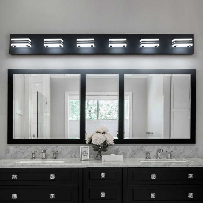 LED Modern Black Vanity Lights, 6-Lights Acrylic Matte Black Bathroom Vanity Lights Over Mirror