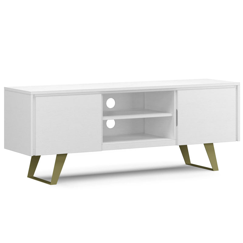 Lowry 63 inch Wide Solid Wood TV Stand in White For TVs up to 70 inches Glass House Furnishings