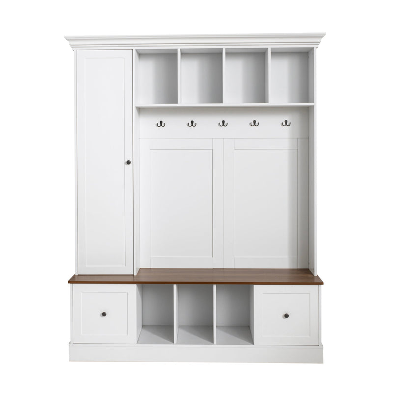 Walden Farmhouse Hall Tree with Shoe Storage and Drawers Glass House Furnishings