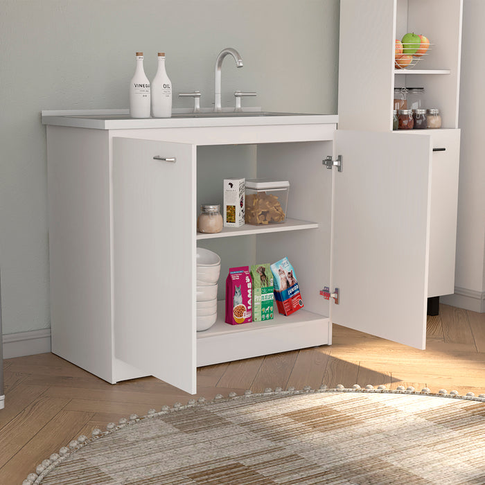 Napoles Utility Sink With Cabinet, Double Door, One Shelf -White