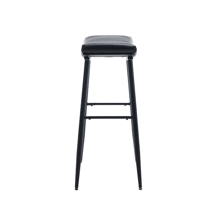 Set of 2 Black PU Upholstered Counter Height Bar Stools With Footrest For Dining Room, Kitchen Island, Black