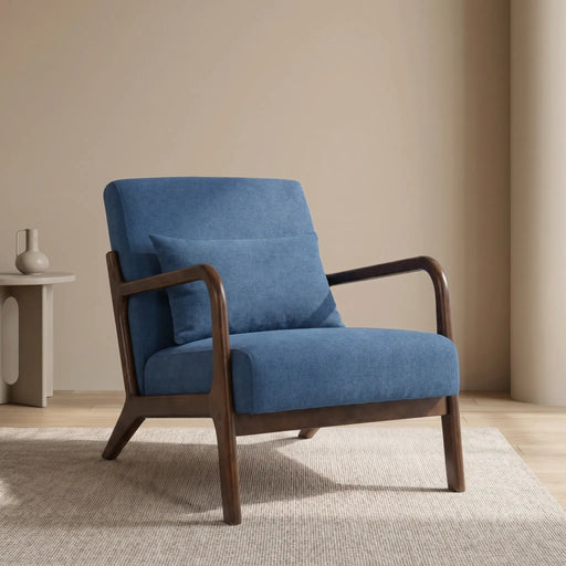 Mid Century Modern Accent Chair with Wood Frame, Upholstered Living Room Chairs with Waist Cushion, Reading Armchair for Bedroom Sunroom Glass House Furnishings