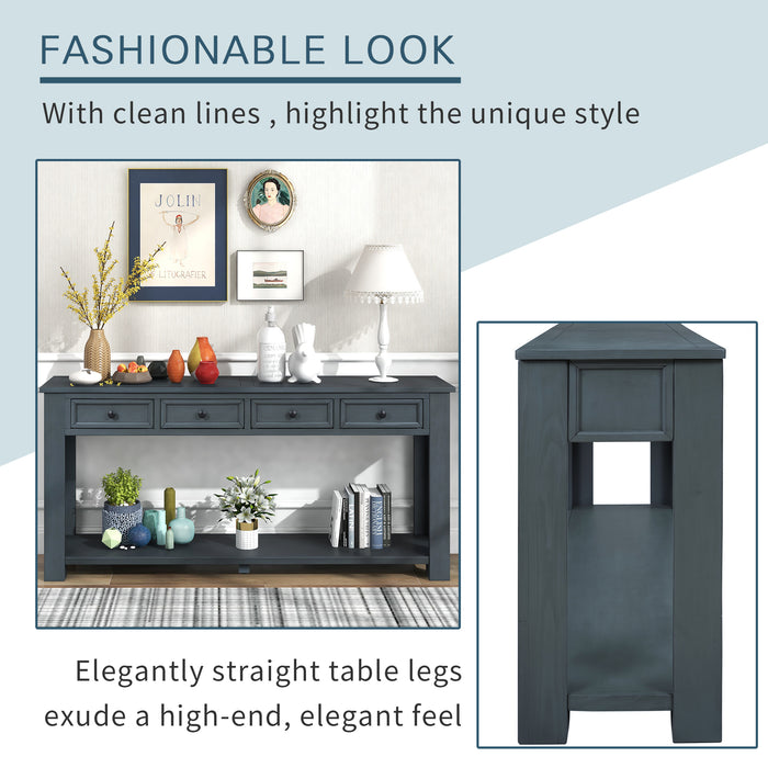 TREXM Console Table/Sofa Table with Storage Drawers and Bottom Shelf for Entryway Hallway (Navy)