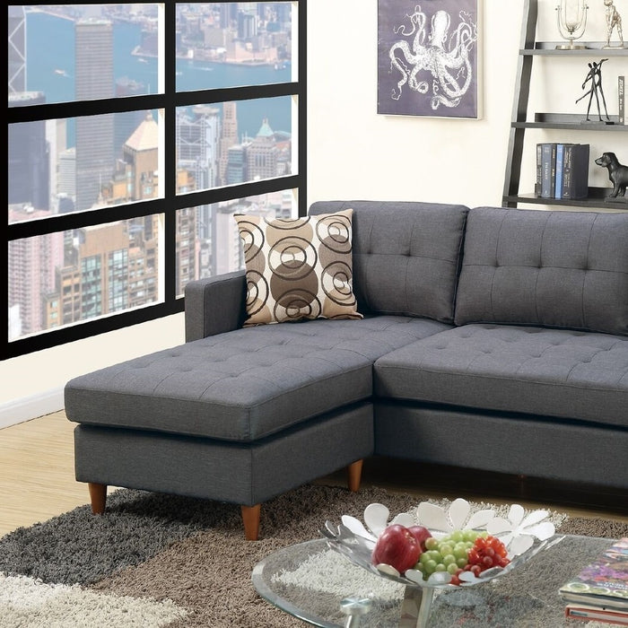 Blue Grey Polyfiber Sectional Sofa Living Room Furniture Reversible Chaise Couch Pillows Tufted Back Modular Sectionals