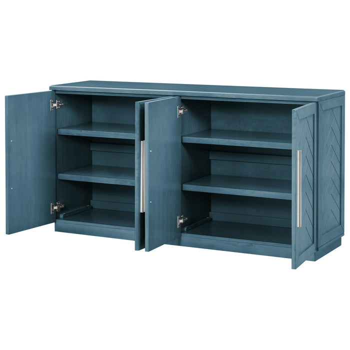 TREXM Sideboard with 4 Doors Large Storage Space Buffet Cabinet with Adjustable Shelves and Silver Handles for Kitchen, Dining Room, Living Room (Antique Blue)