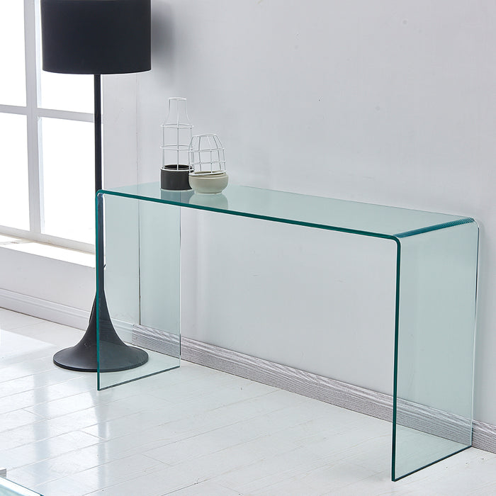 Glass Console Table, Transparent Tempered  Glass Console Table with Rounded Edges Desks, Sofa Table