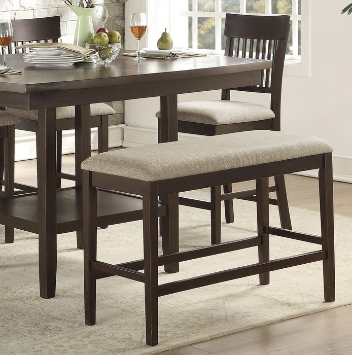 Counter Height Bench, Fabric Upholstered Casual Style Dining Room Furniture, Dark Brown