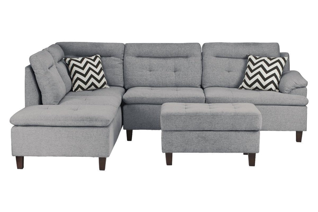 3-Piece Sectional Sofa with Ottoman, Linen-Like Fabric, Sofa Chaise - Living Room Furniture, Grey