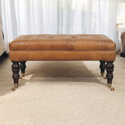 Monroe Tan Buffalo Leather Ottoman with Castor Legs Glass House Furnishings