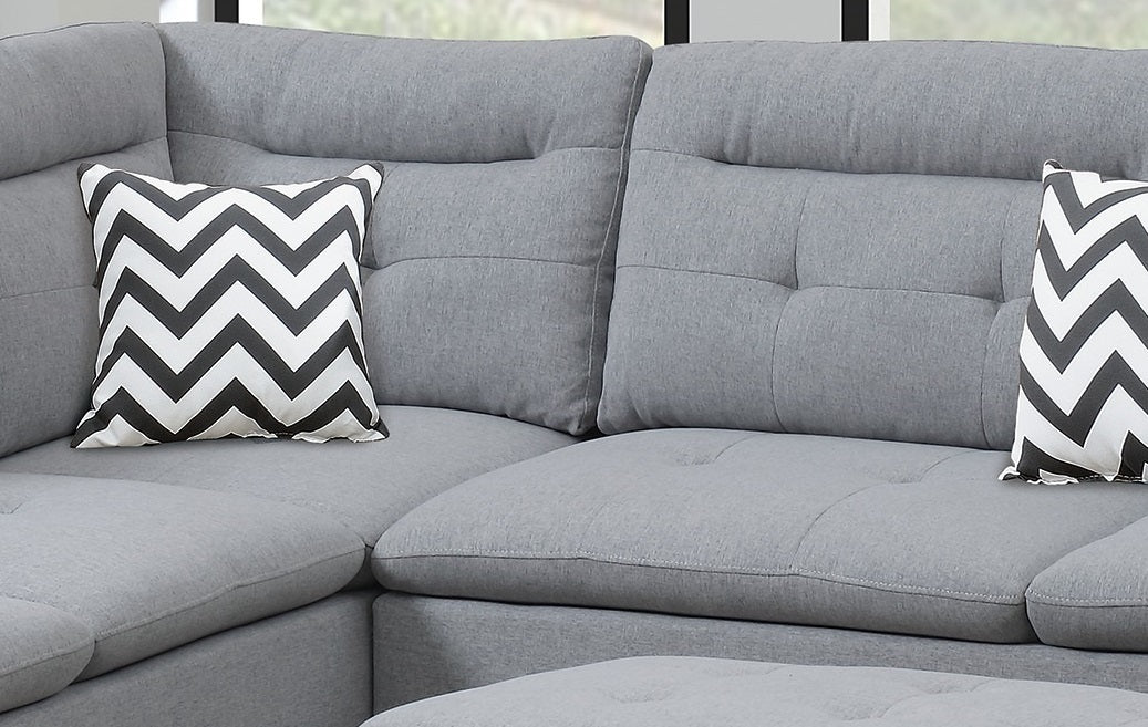 3-Piece Sectional Sofa with Ottoman, Linen-Like Fabric, Sofa Chaise - Living Room Furniture, Grey