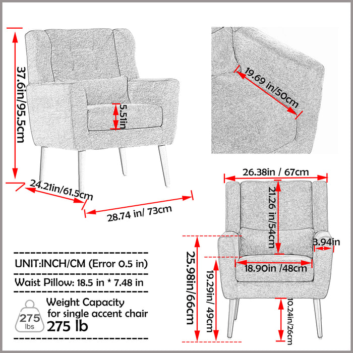 Modern Accent Foam-Filled Upholstery Chair with Comfy Reading & Lounge Armchair, Chenille Fabric - Mid Century Style for Living Room & Bedroom, Yellow