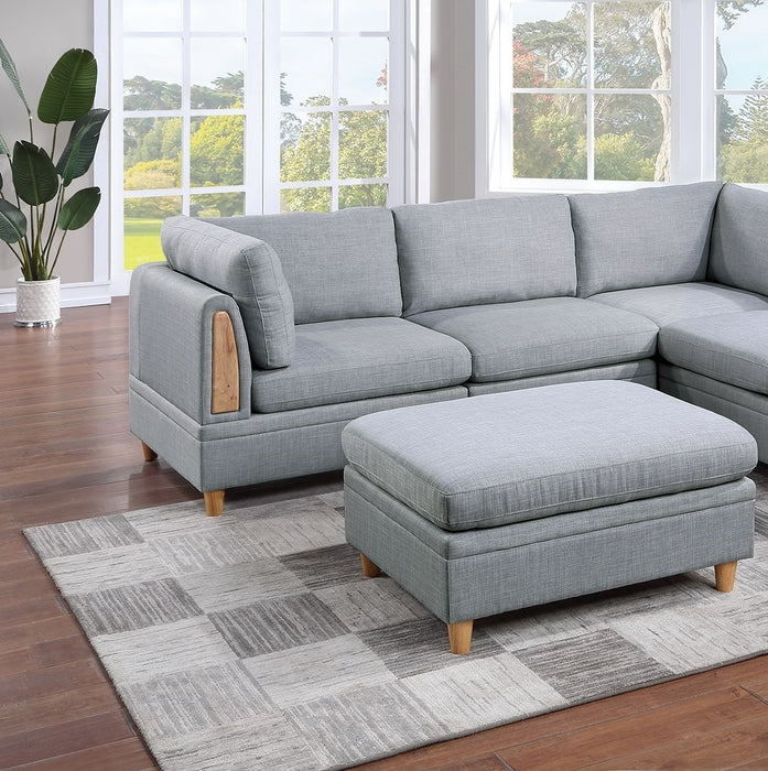 6-Piece Modular Sofa Set, Dorris Fabric Couch with 2 Corner Wedges, 2 Armless Chairs, and 2 Ottomans - Living Room Furniture, Light Grey