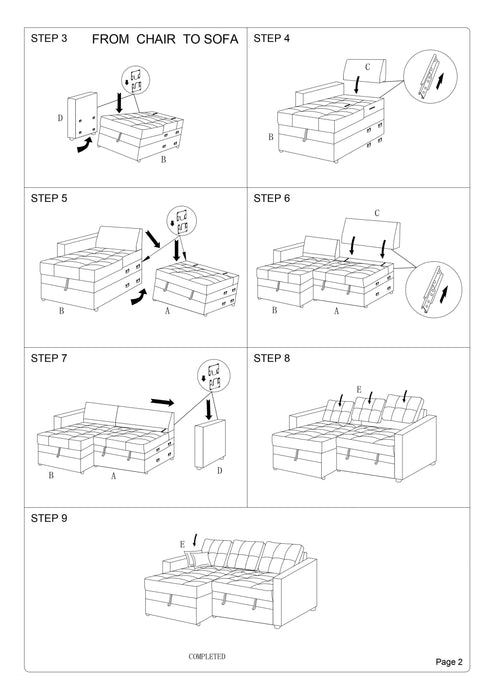 Blue Grey Convertible Sectional Pull Out Bed Sofa Chaise Reversible Storage Chaise Polyfiber Tufted Couch Lounge