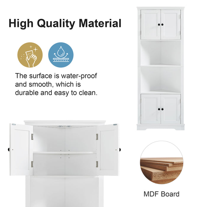 Tall Bathroom Storage Cabinet, Corner Cabinet with Doors and Adjustable Shelf, MDF Board, White