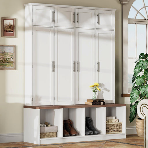 Camden White Farmhouse Hall Tree | Glass House Furnishings