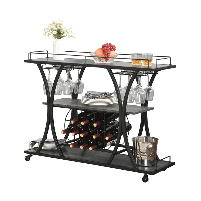 Industrial Bar Cart, Kitchen & Serving Cart with Wheels, 3-Tier Storage Shelves