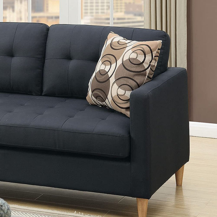 Black Polyfiber Sectional Sofa With Reversible Chaise, Tufted Back, Pillows, Modular Living Room Furniture