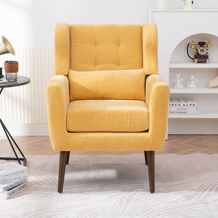 Modern Accent Foam-Filled Upholstery Chair with Comfy Reading & Lounge Armchair, Chenille Fabric - Mid Century Style for Living Room & Bedroom, Yellow