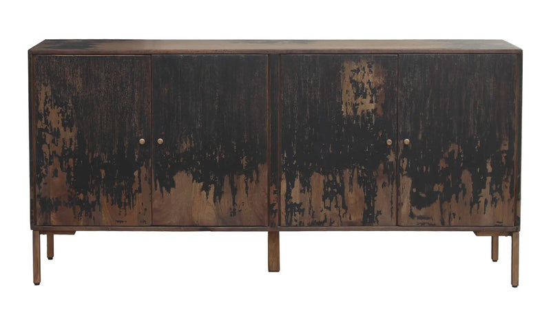 Sideboard, Solid Mango with Iron Legs , Black Glass House Furnishings