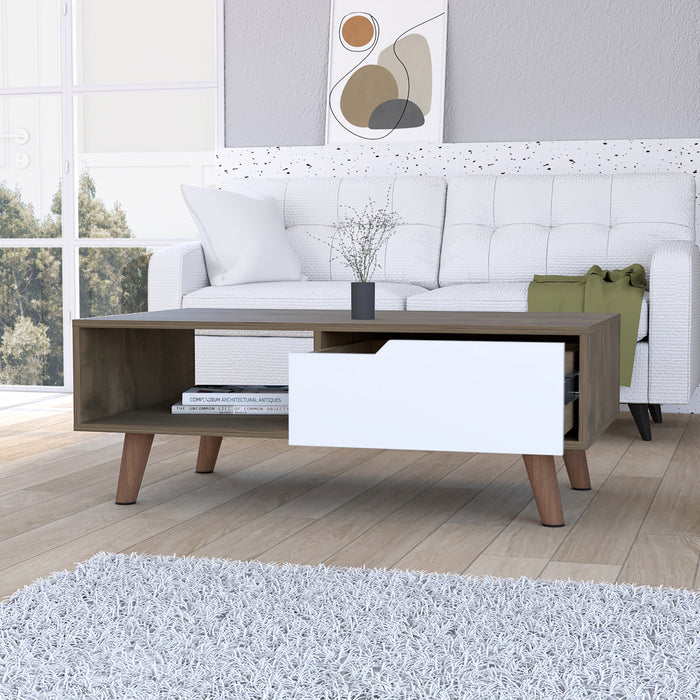 New Haven 1-Drawer 1-Shelf Rectangle Coffee Table Dark Brown and White