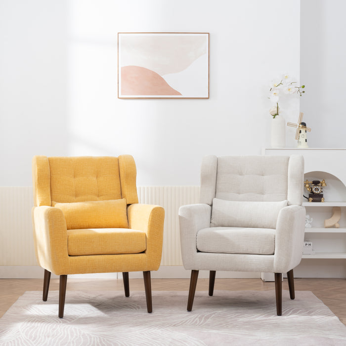 Modern Accent Foam-Filled Upholstery Chair with Comfy Reading & Lounge Armchair, Chenille Fabric - Mid Century Style for Living Room & Bedroom, Yellow