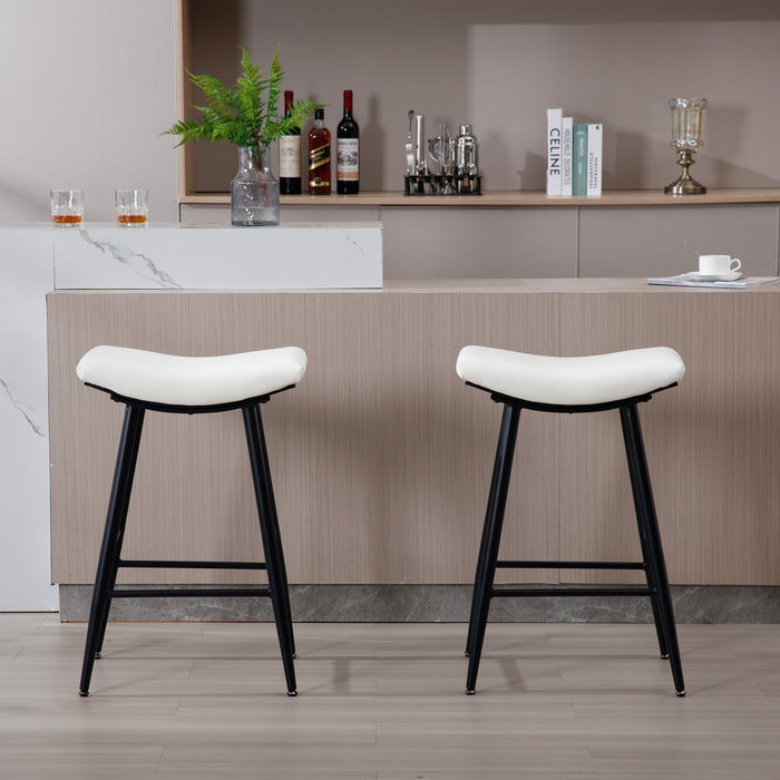 Bar Stools Set of 2 Armless Counter Low Bar Stools Without Back Modern PU Leather Stools with Metal Leg and Footrest,Cream