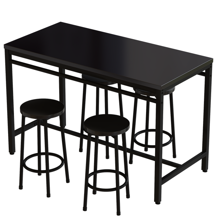 5-Piece Rural Kitchen Table Set With 4 Bar Stools, Metal Frame & MDF, Black