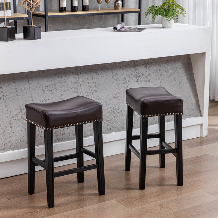 26-Inch Counter Height Bar Stools For Kitchen, Set of 2 Backless Farmhouse Island Chairs, Brown, Faux Leather