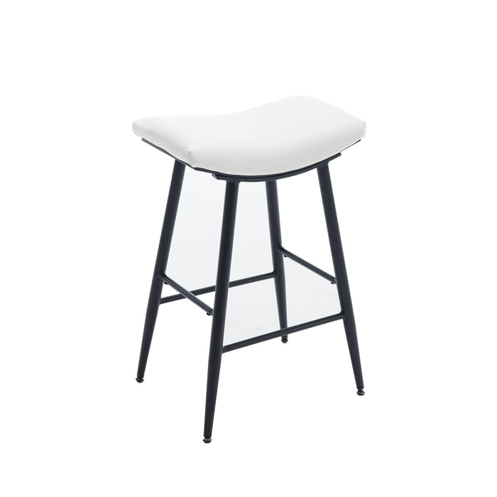 Bar Stools Set of 2 Armless Counter Low Bar Stools Without Back Modern PU Leather Stools with Metal Leg and Footrest,Cream