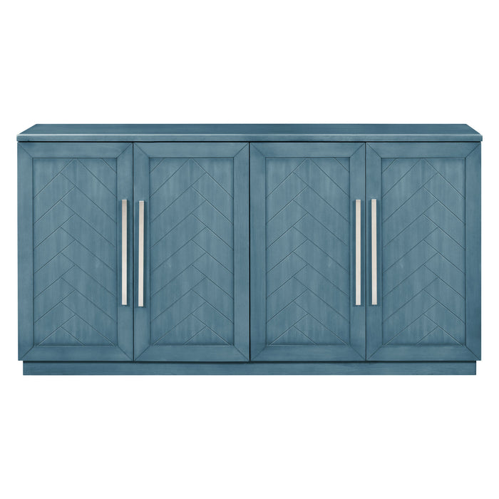 TREXM Sideboard with 4 Doors Large Storage Space Buffet Cabinet with Adjustable Shelves and Silver Handles for Kitchen, Dining Room, Living Room (Antique Blue)