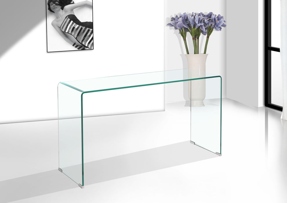 Glass Console Table, Transparent Tempered  Glass Console Table with Rounded Edges Desks, Sofa Table