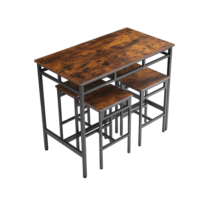 5-Piece Dining Bar Table Set With High Stools, Structural Strengthening, Industrial Style, Rustic Brown, 43.31'' L x 23.62'' W x 35.43'' H