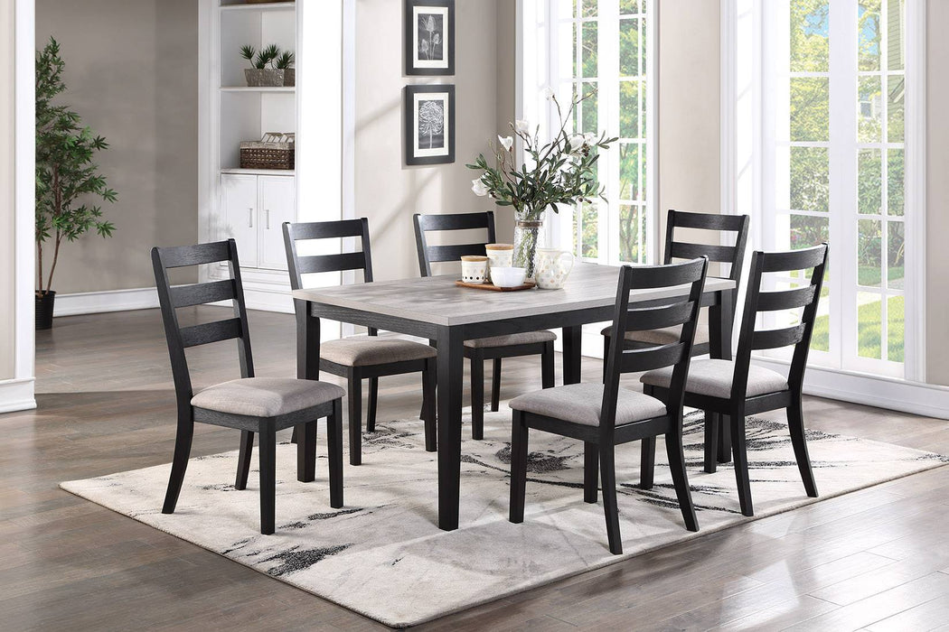 7-Piece Simple Wooden Table Dining Set with Ladder Back Side Chairs & Cushion Seats - Dining Room Furniture, Natural