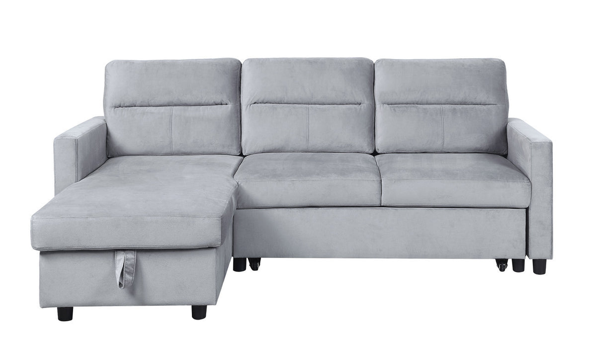 Ivy 81.5" Light Gray Velvet Reversible Sleeper Sectional Sofa with Storage Chaise and Side Pocket