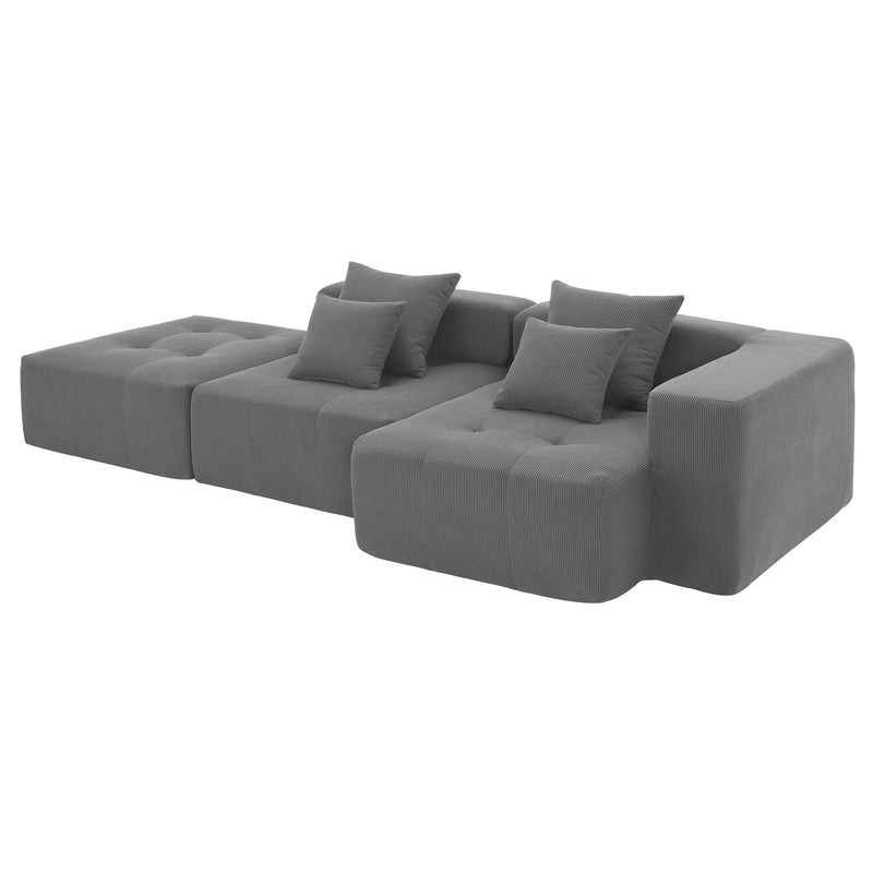 Minimalist Corduroy Modular Sectional Sofa, Convertible Foam-Filled Cloud Compressed Couch, No Assembly Required, 105.5''L