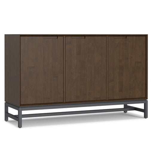 Banting 3 Door Sideboard Buffet in Walnut Brown with Graphite Grey Metal Frame, Solid Rubberwood Construction, 18' D x 58' W x 36' H Glass House Furnishings
