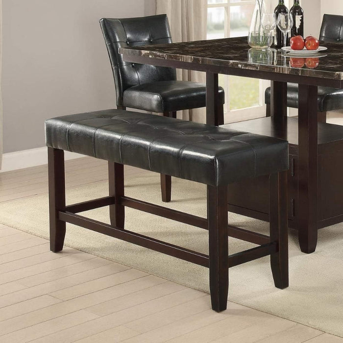 Black Faux Leather Counter Height Dining Bench With Tufted Seat & Wooden Base - Comfortable Kitchen Dining Room Seating