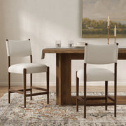 26.4' Solid Wood Counter Height Barstools, Modern Bar Stools Set of 2, Linen Upholstered Kitchen Island Chair With Walnut-Finished Wood Legs for Home Bar Coffee Shop,Beige Glass House Furnishings