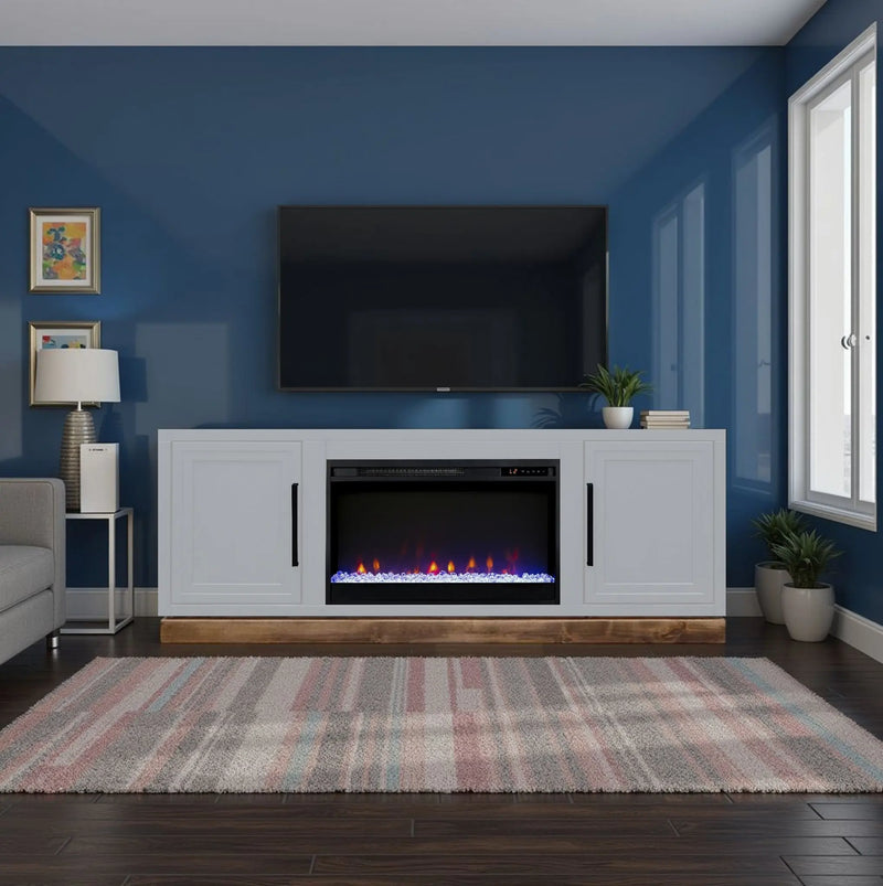 Nora 66' Farmhouse Fireplace TV Stand – 26' Electric Fireplace Glass House Furnishings
