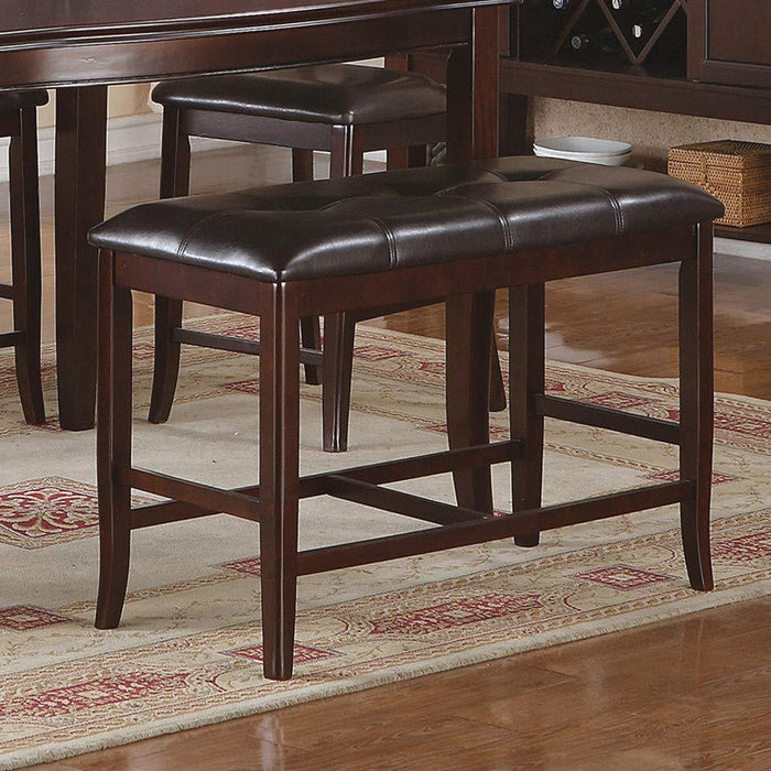 Counter Height Bench with Brown Finish, Kitchen Dining Seating Cushion with Faux Leather Seat