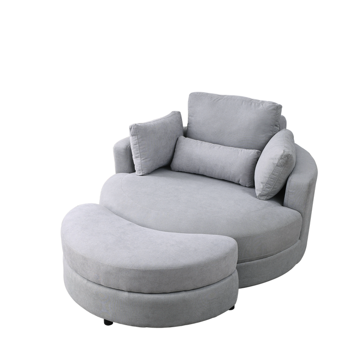 [Video] Welike Swivel Accent Barrel Modern Grey Sofa Lounge Club Big Round Chair with Storage Ottoman Linen Fabric for Living Room Hotel with Pillows